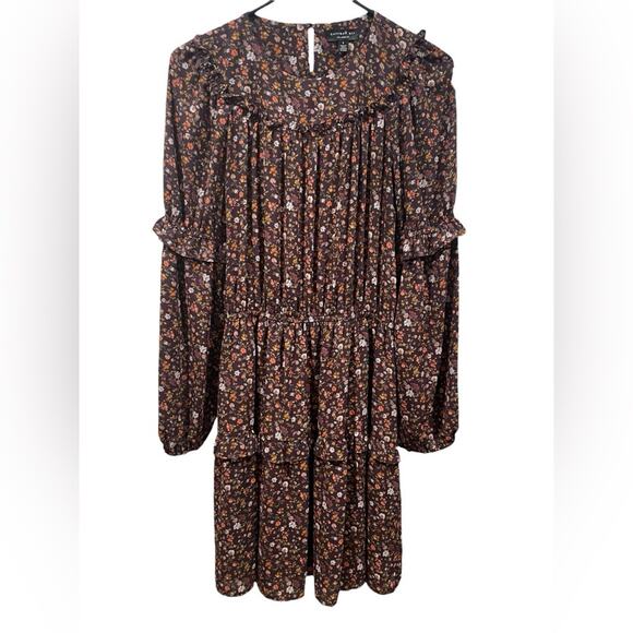 Anthropologie Current Air Purple Floral Ruffled Peasant Dress Long Sleeve-‎ S - Picture 2 of 10